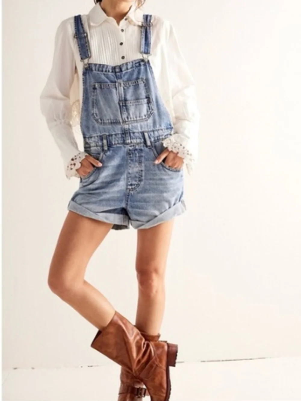 We The Free Light Blue Denim Short'alls - Picture 2 of 9